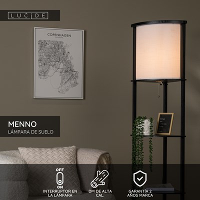 Lucide MENNO - Lámpara de suelo - 1xE27 - Negro